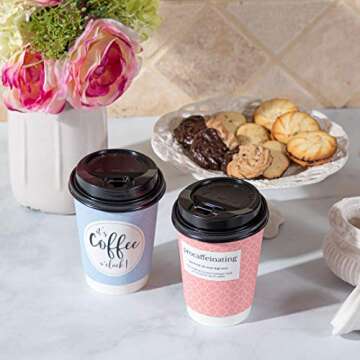 UBREW Disposable Coffee Cups With Lids - (Double Wall) 12 oz Coffee Cups To Go (50 pack) Paper Coffee Cups With Lids 5 Quotes and Designs | Recyclable Eco-Friendly| Hot Coffee Cups with Lids