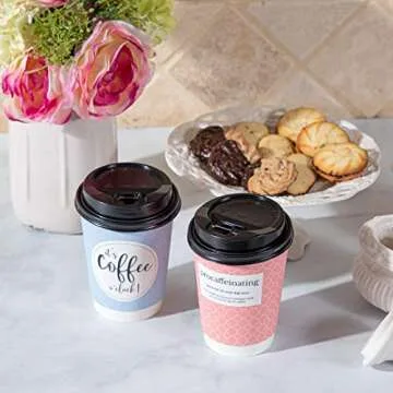 UBREW Disposable Coffee Cups With Lids - (Double Wall) 12 oz Coffee Cups To Go (50 pack) Paper Coffee Cups With Lids 5 Quotes and Designs | Recyclable Eco-Friendly| Hot Coffee Cups with Lids