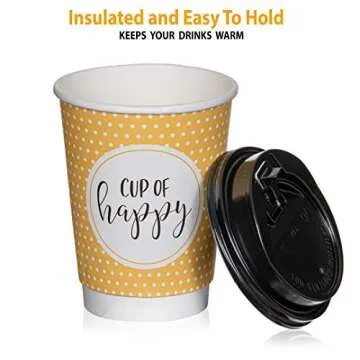 UBREW Disposable Coffee Cups With Lids - (Double Wall) 12 oz Coffee Cups To Go (50 pack) Paper Coffee Cups With Lids 5 Quotes and Designs | Recyclable Eco-Friendly| Hot Coffee Cups with Lids