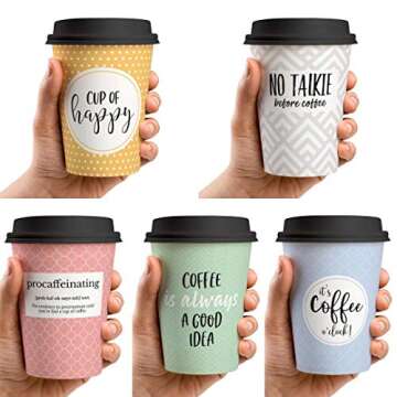UBREW Disposable Coffee Cups With Lids - (Double Wall) 12 oz Coffee Cups To Go (50 pack) Paper Coffee Cups With Lids 5 Quotes and Designs | Recyclable Eco-Friendly| Hot Coffee Cups with Lids