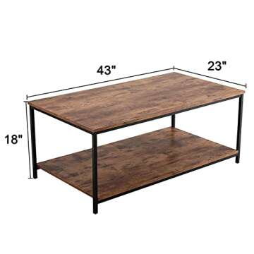 Bonzy Home Industrial Coffee Table with Storage Shelf for Living Room, Vintage Wood Look Accent Furniture with Metal Frame Cocktail Table, Easy Assembly