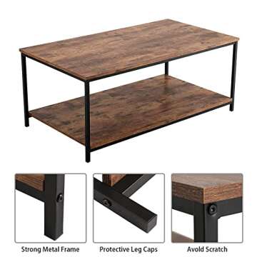 Bonzy Home Industrial Coffee Table with Storage Shelf for Living Room, Vintage Wood Look Accent Furniture with Metal Frame Cocktail Table, Easy Assembly