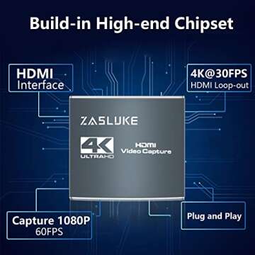 ZasLuke Capture Card 1080P 60FPS for Streaming and Gaming