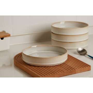 famiware Star 7.5" Pasta Bowls Set, Salad Bowl Set of 4, Double Reactive Glaze, Stackable, Ideal for Your Friend for Housewarming, Festivals, Cappuccino White