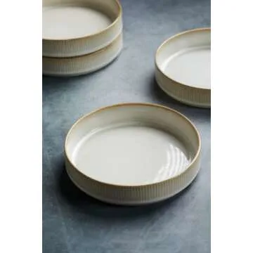 famiware Star 7.5" Pasta Bowls Set, Salad Bowl Set of 4, Double Reactive Glaze, Stackable, Ideal for Your Friend for Housewarming, Festivals, Cappuccino White