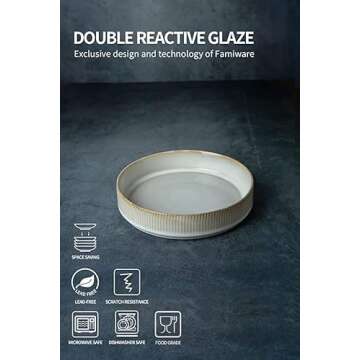 famiware Star 7.5" Pasta Bowls Set, Salad Bowl Set of 4, Double Reactive Glaze, Stackable, Ideal for Your Friend for Housewarming, Festivals, Cappuccino White