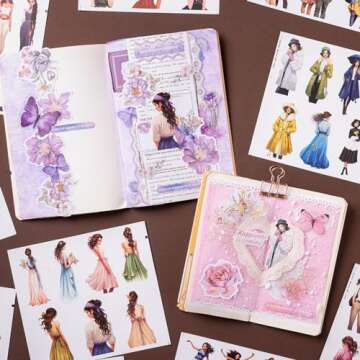 JOYCHOIC Scrapbook Stickers Set, 174Pcs Aesthetic Girls Sticker for Scrapbooking and Journaling, Junk Journal Supplies, Brown Bullet Journals Materials, Planner DIY Arts Craft Collage