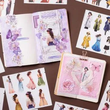 JOYCHOIC Scrapbook Stickers Set, 174Pcs Aesthetic Girls Sticker for Scrapbooking and Journaling, Junk Journal Supplies, Brown Bullet Journals Materials, Planner DIY Arts Craft Collage