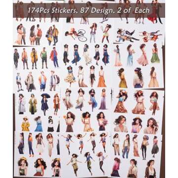 JOYCHOIC Scrapbook Stickers Set, 174Pcs Aesthetic Girls Sticker for Scrapbooking and Journaling, Junk Journal Supplies, Brown Bullet Journals Materials, Planner DIY Arts Craft Collage