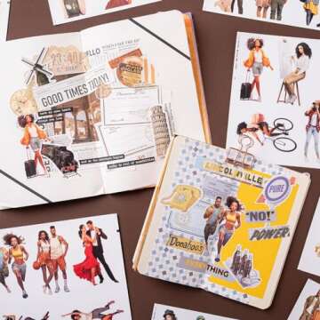 JOYCHOIC Scrapbook Stickers Set, 174Pcs Aesthetic Girls Sticker for Scrapbooking and Journaling, Junk Journal Supplies, Brown Bullet Journals Materials, Planner DIY Arts Craft Collage