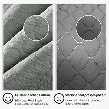 Quilt Set King Size Grey, Classic Geometric Spots Stitched Pattern, Stone-Washed Microfiber Chic Rustic Look, Ultra Soft Lightweight Quilted Bedspread for All Season, 3 Pieces