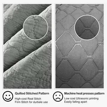 Quilt Set King Size Grey, Classic Geometric Spots Stitched Pattern, Stone-Washed Microfiber Chic Rustic Look, Ultra Soft Lightweight Quilted Bedspread for All Season, 3 Pieces