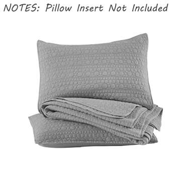 Quilt Set King Size Grey, Classic Geometric Spots Stitched Pattern, Stone-Washed Microfiber Chic Rustic Look, Ultra Soft Lightweight Quilted Bedspread for All Season, 3 Pieces