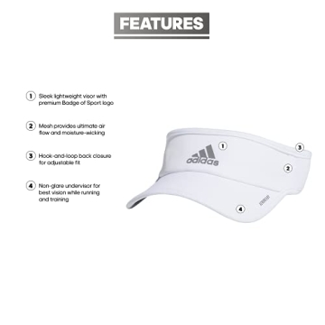 adidas Women's Superlite Sport Performance Visor for Sun Protection and Outdoor Activities, White/Silver Reflective/2.0, One Size