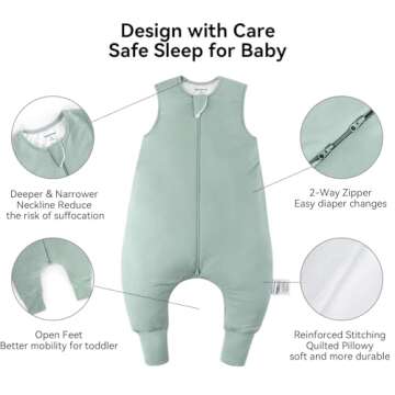 BubblePanda Rayon Made from Bamboo Toddler Sleep Sack with Feet 12-24 Months 1.0 Tog Ultra Soft Toddler Sleeping Sack 1t-2t Sleep Bag Walker Quilted Wearable Blanket with Legs 2-Way Zipper Lightweight