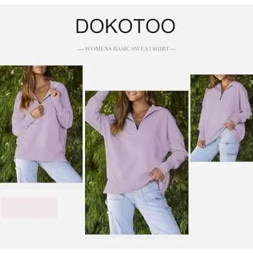 Stylish Oversized Half Zip Women’s Sweatshirt by Dokotoo - Purple