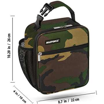 MAZFORCE Original Lunch Box Insulated Lunch Bag - Food Safe Durable Lunchbox for Men - BPA Free Small Reusable Lunch Bags for Adults, Teens, Boys, Women (Camo)