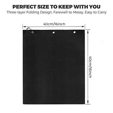 MOSUMI Golf Towel, 3 Pack Microfiber Golf Towels (16"x16") for Golf Bag with Carabiner Clip, Tri-fold Waffle Pattern Golf Towel, Blue, Black and Gray