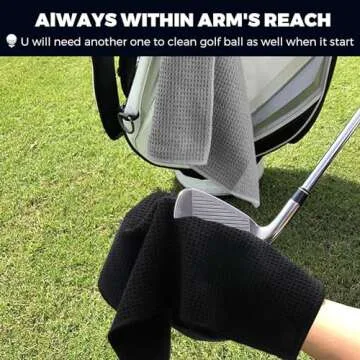 MOSUMI Golf Towel, 3 Pack Microfiber Golf Towels (16"x16") for Golf Bag with Carabiner Clip, Tri-fold Waffle Pattern Golf Towel, Blue, Black and Gray