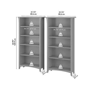 Salinas 5-Shelf 63-Inch H Tall Bookcase, Cape Cod Gray, 2/Set