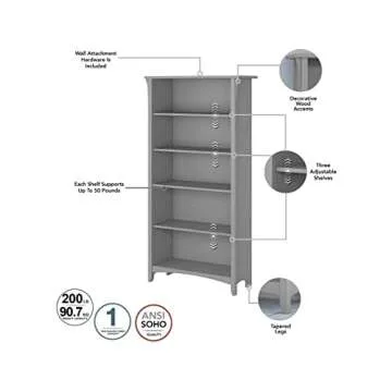 Salinas 5-Shelf 63-Inch H Tall Bookcase, Cape Cod Gray, 2/Set
