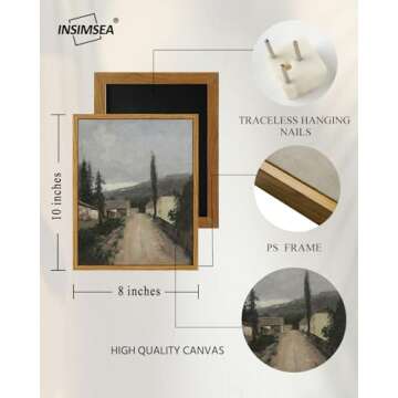 InSimSea Framed Canvas Prints Art Vintage Decor, Village Landscapes Oil Painting Eclectic Room Decor, Rustic Wall Decoration for Bedroom Living Room Bathroom Office, 8"x10"