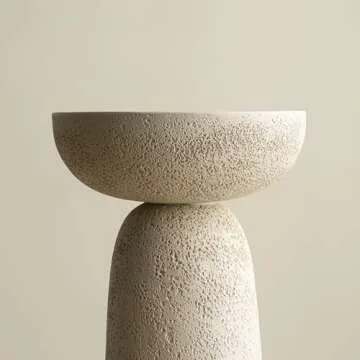 THKSHOUZ Pedestal Side Table, Modern Round End Table for Home Decor, Stone-Inspired Accent Table with Hourglass Design, Beige Tall Sofa Side Table for Living Room or Patio, 24'' Tall