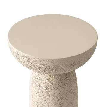 THKSHOUZ Pedestal Side Table, Modern Round End Table for Home Decor, Stone-Inspired Accent Table with Hourglass Design, Beige Tall Sofa Side Table for Living Room or Patio, 24'' Tall