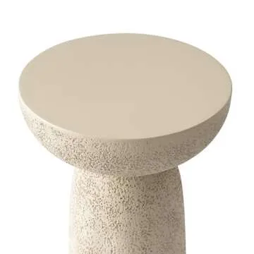 THKSHOUZ Pedestal Side Table, Modern Round End Table for Home Decor, Stone-Inspired Accent Table with Hourglass Design, Beige Tall Sofa Side Table for Living Room or Patio, 24'' Tall