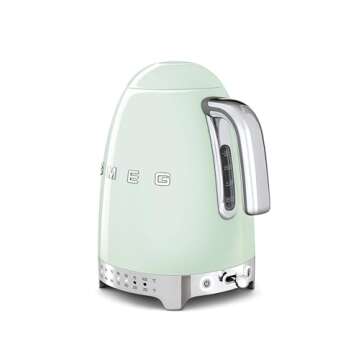 Smeg 50's Retro 7 Cup Stainless Steel Variable Temperature Electric Kettle with 7 Temperature Settings, Led Display, Swivel Base and Keep Warm Function Pastel Green KLF04PGUS