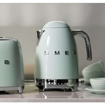 Smeg 50's Retro 7 Cup Stainless Steel Variable Temperature Electric Kettle with 7 Temperature Settings, Led Display, Swivel Base and Keep Warm Function Pastel Green KLF04PGUS