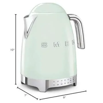 Smeg 50's Retro 7 Cup Stainless Steel Variable Temperature Electric Kettle with 7 Temperature Settings, Led Display, Swivel Base and Keep Warm Function Pastel Green KLF04PGUS