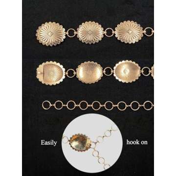 TOPACC Gold Concho belts for Women Western Metal Oval Cowgirl Chain Belt Country Concert Belt for Dr...