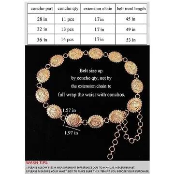 TOPACC Gold Concho belts for Women Western Metal Oval Cowgirl Chain Belt Country Concert Belt for Dresses Jeans