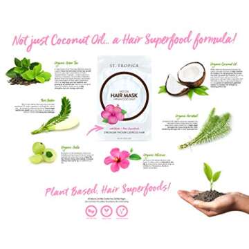 ST. TROPICA Coconut Oil Hair Mask Treatment for Dry or Damaged Hair - Split Ends & Frizzy Hair Repair, Deep Conditions and Promotes Hair Growth - VEGAN - (1.5oz) 3-Pack