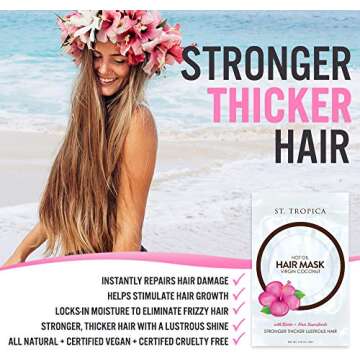 ST. TROPICA Coconut Oil Hair Mask Treatment for Dry or Damaged Hair - Split Ends & Frizzy Hair Repair, Deep Conditions and Promotes Hair Growth - VEGAN - (1.5oz) 3-Pack