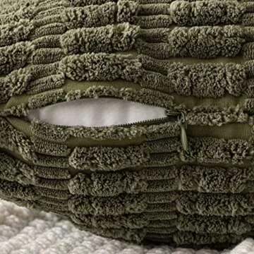 MIULEE Pack of 2 Corduroy Decorative Throw Pillow Covers 20x20 Inch Soft Boho Striped Pillow Covers Modern Farmhouse Home Decor for Spring Sofa Living Room Couch Bed Olive Green