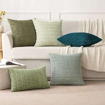 MIULEE Pack of 2 Corduroy Decorative Throw Pillow Covers 20x20 Inch Soft Boho Striped Pillow Covers Modern Farmhouse Home Decor for Spring Sofa Living Room Couch Bed Olive Green