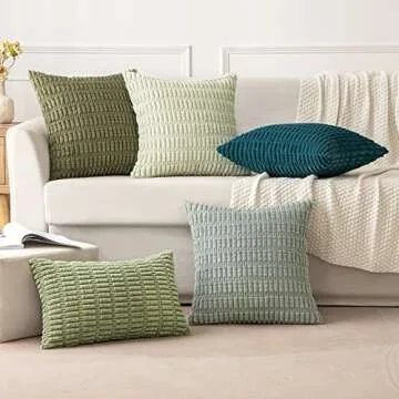 MIULEE Pack of 2 Corduroy Decorative Throw Pillow Covers 20x20 Inch Soft Boho Striped Pillow Covers Modern Farmhouse Home Decor for Spring Sofa Living Room Couch Bed Olive Green