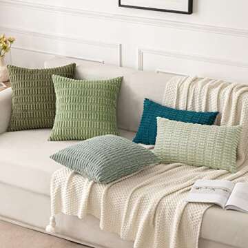 MIULEE Pack of 2 Corduroy Decorative Throw Pillow Covers 20x20 Inch Soft Boho Striped Pillow Covers Modern Farmhouse Home Decor for Spring Sofa Living Room Couch Bed Olive Green
