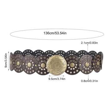 Dazzleimart Hollow Disc Belt Western Style Exaggerated Cowboy Wide Disc Belt Metal Buckle Vintage Soft Belt for Women