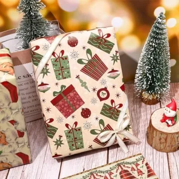 Whaline Vintage Christmas Wrapping Paper for Gifting
