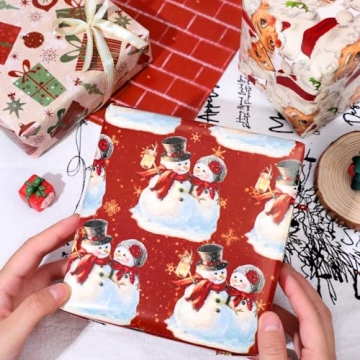 Whaline Vintage Christmas Wrapping Paper for Gifting