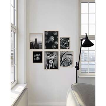 HAUS AND HUES Black and White Wall Art - Set of 6 Black and White Pictures Wall Decor, NYC Art, New ...