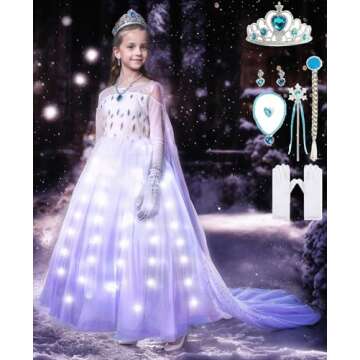 Funna Light Up Costume for Girls Princess Dress Snow Queen Cosplay Dress Up White, 4-5T