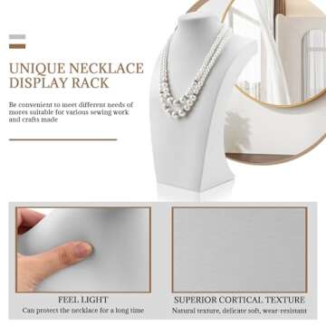 Homeanda White Soft PU Jewelry Jewellery Stand Necklace Pendant Chain Jewelry Bust Display Holder (11.4"x6.7")