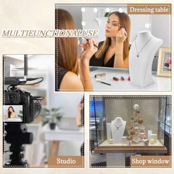 Homeanda White Soft PU Jewelry Jewellery Stand Necklace Pendant Chain Jewelry Bust Display Holder (11.4"x6.7")