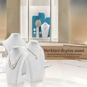 Homeanda White Soft PU Jewelry Jewellery Stand Necklace Pendant Chain Jewelry Bust Display Holder (11.4"x6.7")