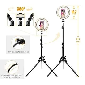 Ring Light with Stand OEBLD Selfie Light Ring with iPhone Tripod and Phone Holder for Video Photography Makeup Live Streaming YouTube Lighting (C(10.2''Ring Light & 63''Tripod))…