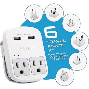 Ceptics Safest Travel Adapter Kit, Dual USB for iPhone, Chargers, Cell Phones, Laptop Perfect for Travelers - 3.6A with Qc. 3.0 Charge Faster